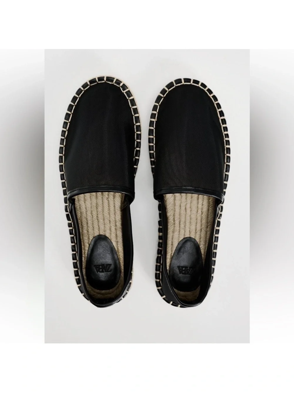 Zara Black Mesh Espadrille Slip-On Loafers